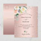 Roos goudroze diamant floranties glamoureus bruilo briefkaart (Voorkant / Achterkant)