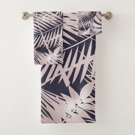 Roos goudroze, donkere tropische palmbladeren bad handdoek (Insitu)