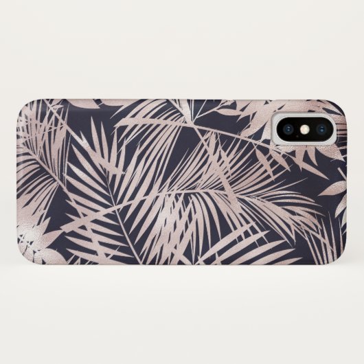 Roos goudroze, donkere tropische palmbladeren Case-Mate iPhone case (Achterkant (horizontaal))