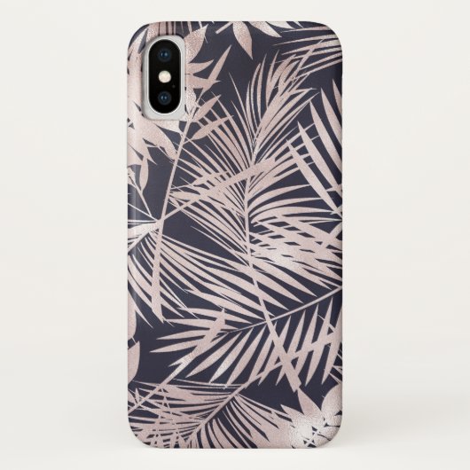 Roos goudroze, donkere tropische palmbladeren Case-Mate iPhone case (Achterkant)