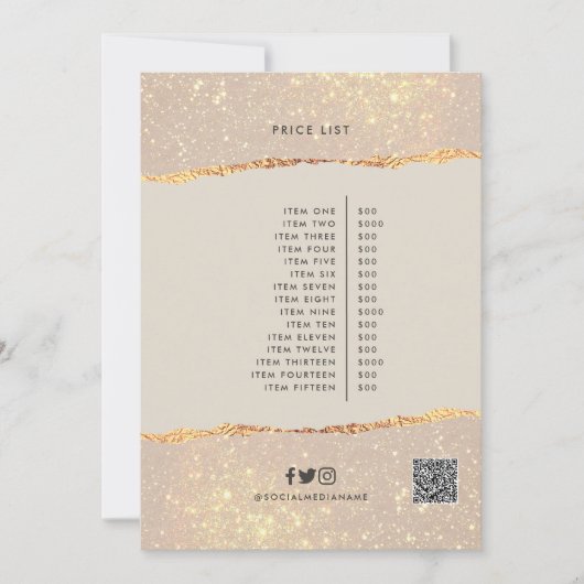 Roos goudroze elegante moderne girale prijsaanduid kaart (Voorkant)