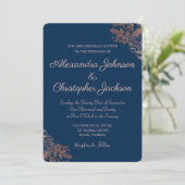 Roos goudroze en marineblauw Rozen bruiloft Kaart (Staand voorkant)