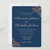 Roos goudroze en marineblauw Rozen bruiloft Kaart (Voorkant)