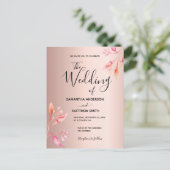 Roos goudroze florale botanische bruiloft briefkaart (Staand voorkant)