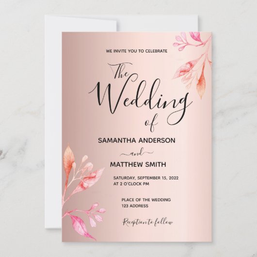 Roos goudroze floralen botanisch modern kaart (Voorkant)