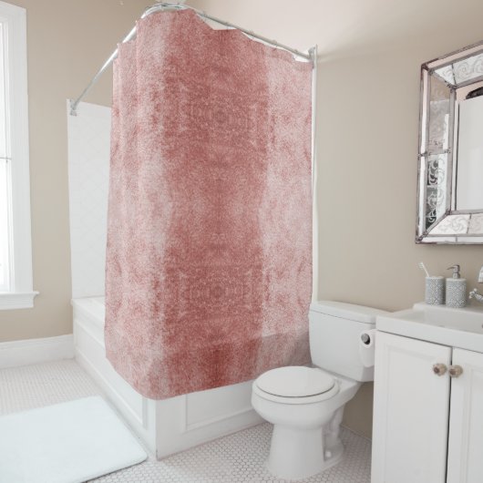 Roos goudroze fluwelen douchegordijn (In situ)