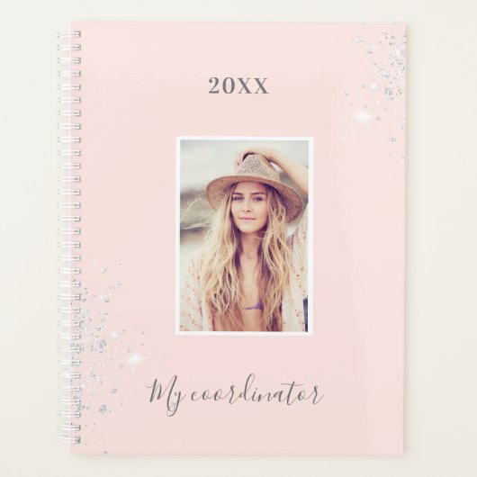Roos goudroze foto zilverglitter planner (Voorkant)