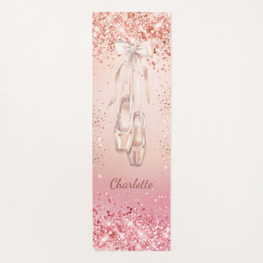 Roos goudroze glitter ballet dansmonogram yogamat (Voorkant)