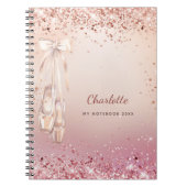 Roos goudroze glitter balletdansmonogram notitieboek (Voorkant)