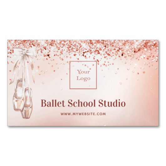 Roos goudroze glitter balletstudio logo magnetisch visitekaartje (Voorkant)