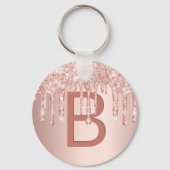 Roos goudroze glitter druppelaar monogram sleutelhanger (Voorkant)