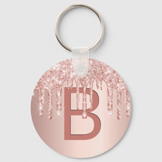 Roos goudroze glitter druppelaar monogram sleutelhanger (Voorkant)