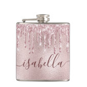 Roos goudroze glitter druppelt monogram script heupfles (Voorkant)