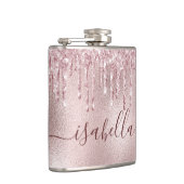 Roos goudroze glitter druppelt monogram script heupfles (Rechts)