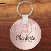Roos goudroze glitter druppelt monogram sleutelhanger (Voorkant)