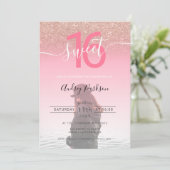 Roos goudroze glitter gradiënt, zoet 16 kaart (Staand voorkant)