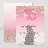 Roos goudroze glitter gradiënt, zoet 16 kaart (Voorkant / Achterkant)