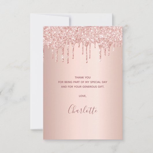 Roos goudroze glitter luxueus bedankkaart (Achterkant)