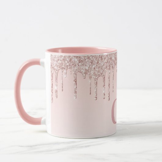 Roos goudroze glitter monogram initiaal luxe mok (Links)