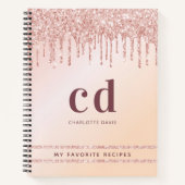 Roos goudroze glitter-monogram modern notitieboek (Voorkant)