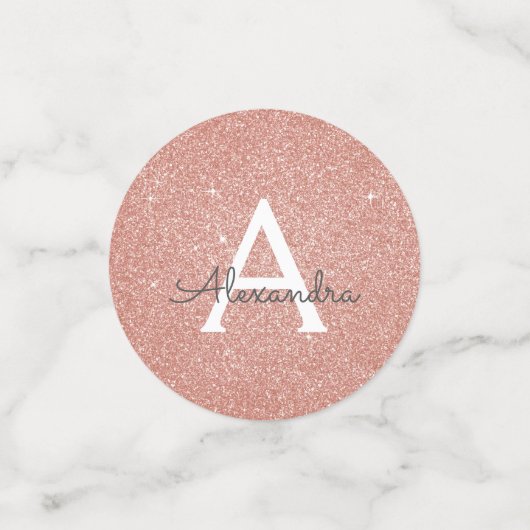 Roos goudroze glitter Sparkle Monogram Confetti (Kleine voorkant)
