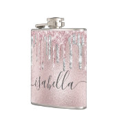 Roos goudroze glitter zilver monogram heupfles (Links)