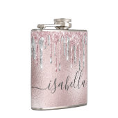 Roos goudroze glitter zilver monogram heupfles (Rechts)