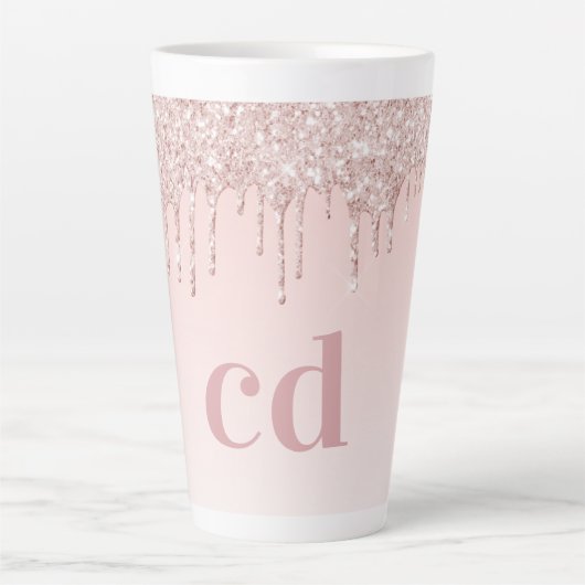 Roos goudroze glittermonogram initiaal latte mok (Voorkant)