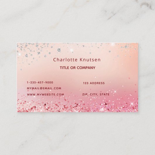 Roos goudroze glittermonogram initiaal visitekaartje (Achterkant)