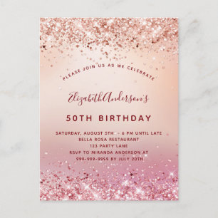 Roos goudroze glitterspargel uitnodiging briefkaart