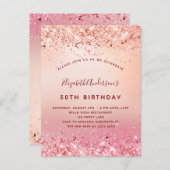 Roos goudroze glitterspargel uitnodiging briefkaart (Voorkant / Achterkant)