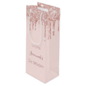 Roos goudroze glitterspargel wijn cadeautas (Voorkant Gekanteld)