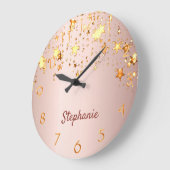 Roos goudroze gouden sterren gouden monogram grote klok (Hoek)