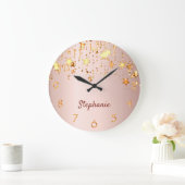 Roos goudroze gouden sterren gouden monogram grote klok (Huis)