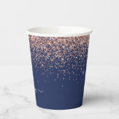Roos goudroze marineblauw Glitter Sparkle Monogram Papieren Bekers (Links)