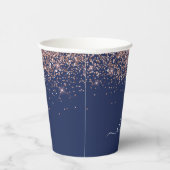 Roos goudroze marineblauw Glitter Sparkle Monogram Papieren Bekers (Rechts)