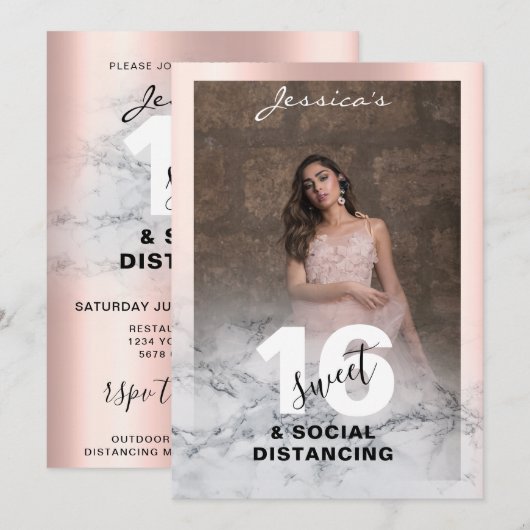 Roos goudroze marmer 16 Birthday Foto afbeelding Kaart (Voorkant / Achterkant)