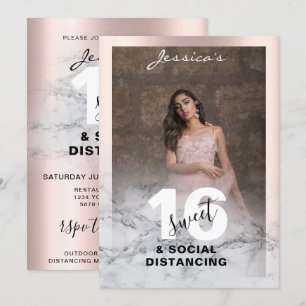 Roos goudroze marmer 16 Birthday Foto afbeelding Kaart