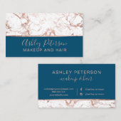 Roos goudroze marmer blauw haar make-up typografie visitekaartje (Voorkant / Achterkant)