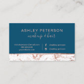 Roos goudroze marmer blauw haar make-up typografie visitekaartje (Achterkant)