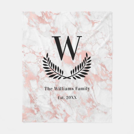 Roos goudroze marmer monogram elegant fleece deken (Voorkant)