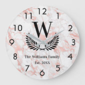 Roos goudroze marmer monogram elegant grote klok (Voorkant)