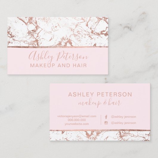 Roos goudroze marmer wit haar make-up typografie visitekaartje (Voorkant / Achterkant)