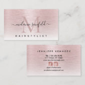 Roos goudroze metalen elegant monogram visitekaartje (Voorkant / Achterkant)