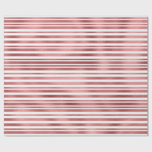 Roos goudroze metallic strepen cadeaupapier (Vlak)