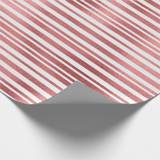 Roos goudroze metallic strepen cadeaupapier (Hoek)