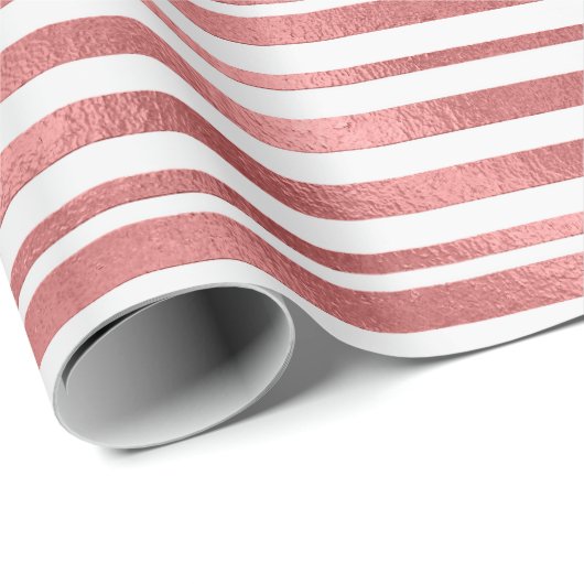 Roos goudroze metallic strepen cadeaupapier (Rol Hoek)