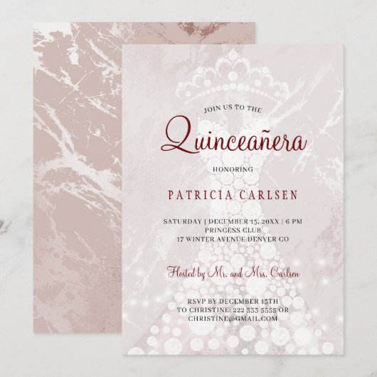 Roos goudroze, moderne elegante quinceanera kaart (Voorkant / Achterkant)