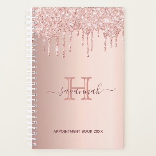 Roos goudroze monogram druppels planner (Voorkant)