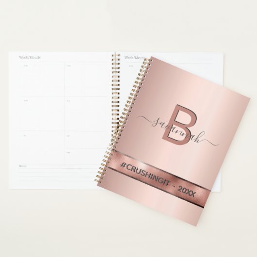 Roos goudroze monogram motivatie elegant planner (Display)